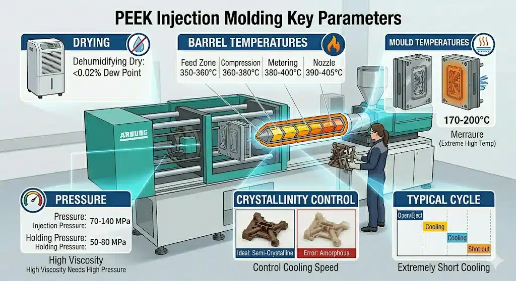 PEEK injection molding parts and tooling