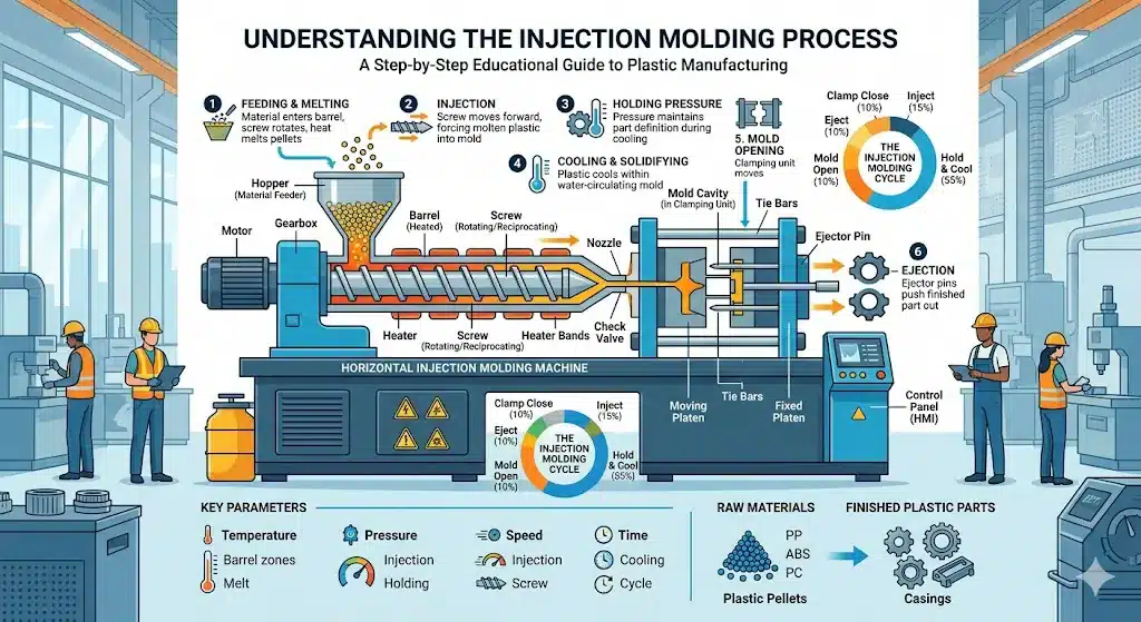 Injection molding machine producing parts