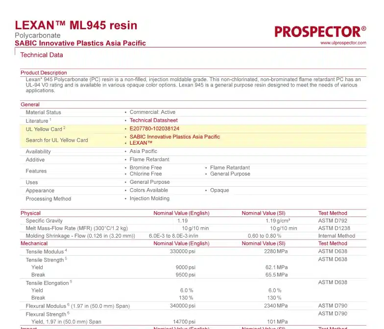 LEXAN ML945 datasheet reference